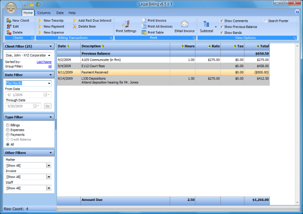 Legal Billing Screenshot